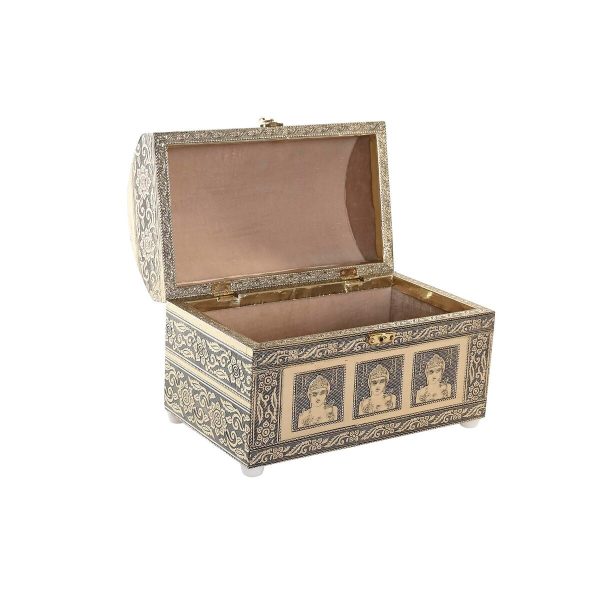 Jewelry box DKD Home Decor 25 x 15,5 x 18 cm Champagne Beige Wood Aluminium For Sale