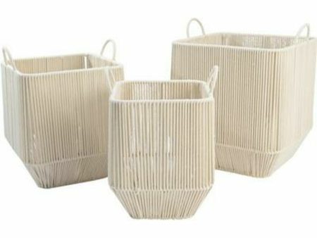 Basket set DKD Home Decor Beige Metal Cotton (3 Pieces) (37 x 37 x 45 cm) Online