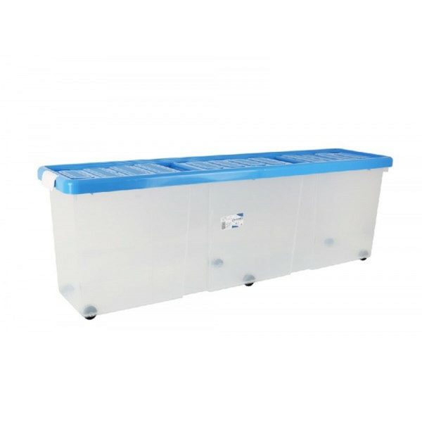 Storage Box with Lid Tontarelli Blue Transparent Plastic 120 x 30 x 39 cm Wheels (6 Units) Cheap