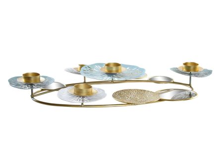 Candle Holder DKD Home Decor Mirror Golden Metal Mint Waterlily (54 x 33 x 8 cm) Cheap