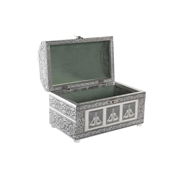 Jewelry box DKD Home Decor Green Silver Wood Aluminium 25 x 15 x 18 cm For Discount