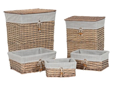 Basket set Home ESPRIT Beige Natural wicker 47 x 35 x 55 cm 5 Pieces Sale