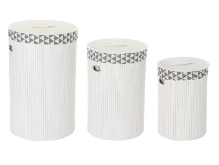 Laundry basket DKD Home Decor White Grey Bamboo 38 x 38 x 60 cm Set 3 Pieces (2 Units) on Sale