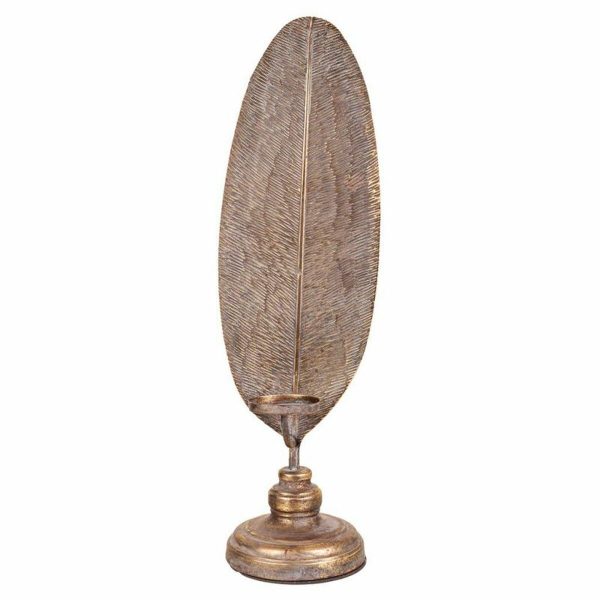 Candle Holder Alexandra House Living Golden Iron 16 x 60 x 17 cm Feathers Cheap