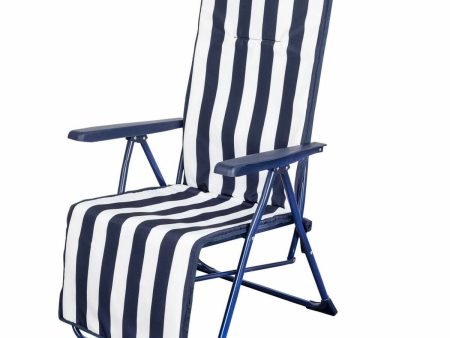 Sun-lounger Aktive White Navy Blue Reclining Striped 147 x 70 x 48 cm (2 Units) For Cheap