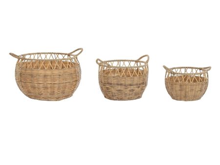 Basket set DKD Home Decor Natural Metal Polyethylene 38 x 38 x 34 cm 38 x 38 x 27 cm 3 Pieces Cheap