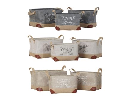 Basket set DKD Home Decor Beige Grey Light brown 40 x 30 x 24 cm Polyester Wood 3 Pieces (3 Units) For Discount