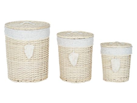 Laundry basket Home ESPRIT Cream Natural 3 Pieces 45 x 45 x 55 cm on Sale