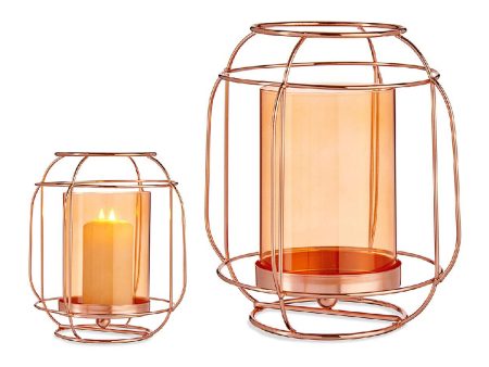 Candleholder Copper Amber Lantern Metal Glass (19 x 20 x 19 cm) For Discount