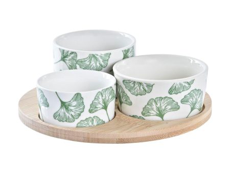 Appetizer Set DKD Home Decor Bamboo Stoneware Sheets Tropical 4 Pieces 18 x 18 x 1 cm Hot on Sale