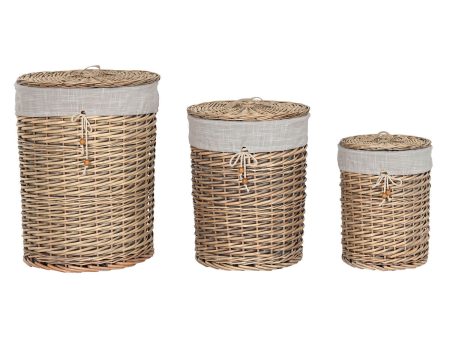 Basket set Home ESPRIT Beige Natural wicker 45 x 45 x 55 cm 3 Pieces Online Sale