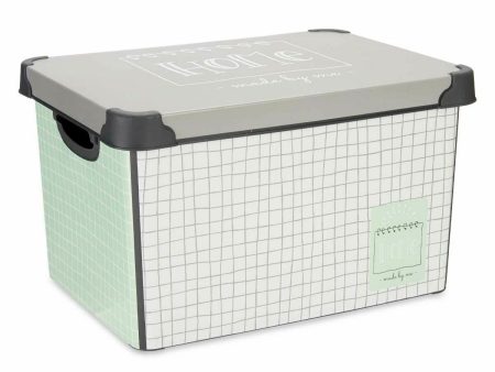 Storage Box with Lid Home Graph paper Grey Plastic 17 L 28 x 22 x 37 cm (12 Units) Hot on Sale