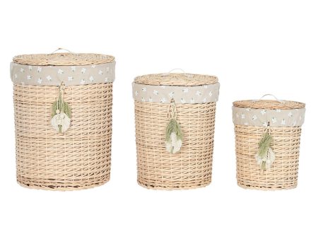 Basket set Home ESPRIT Green Natural wicker 45 x 45 x 55 cm 3 Pieces Online Sale