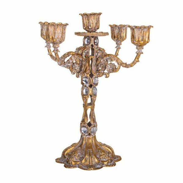 Candle Holder Alexandra House Living Golden Iron 17 x 25 x 17 cm For Sale